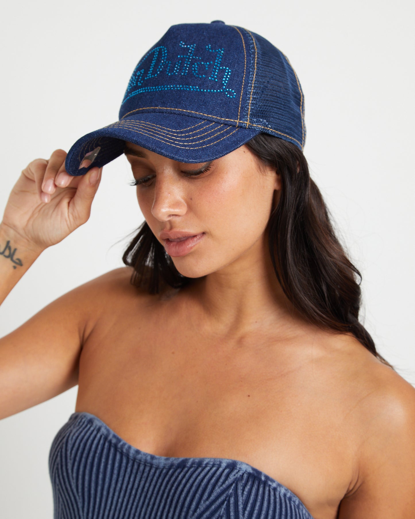 Navy Stone Denim Trucker Cap