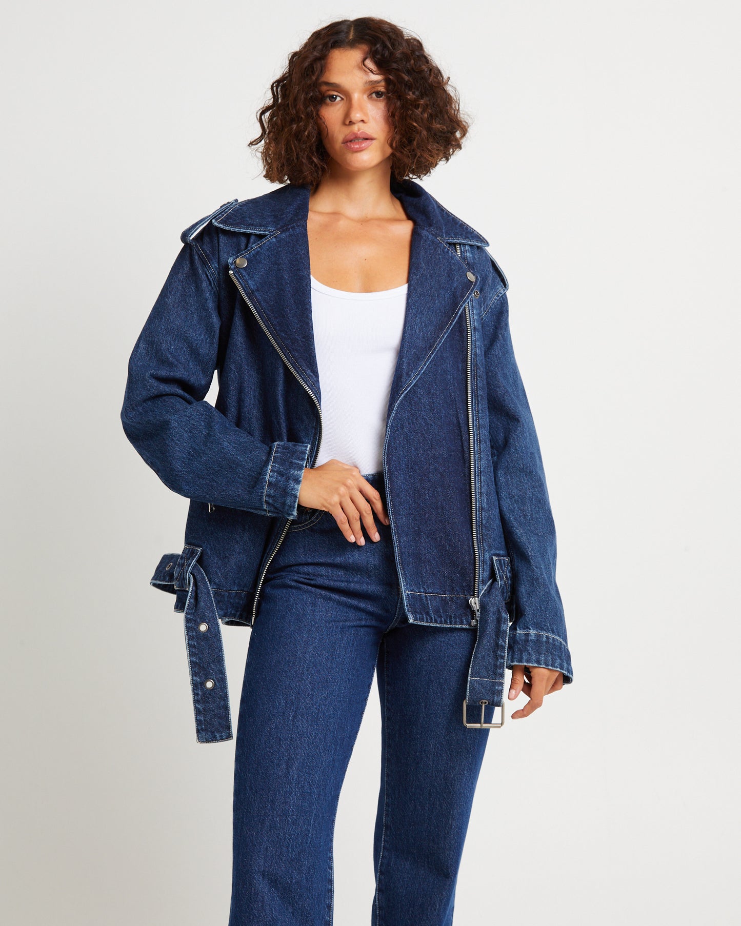 Signature Oversized Biker Denim Jacket Essential Rinse
