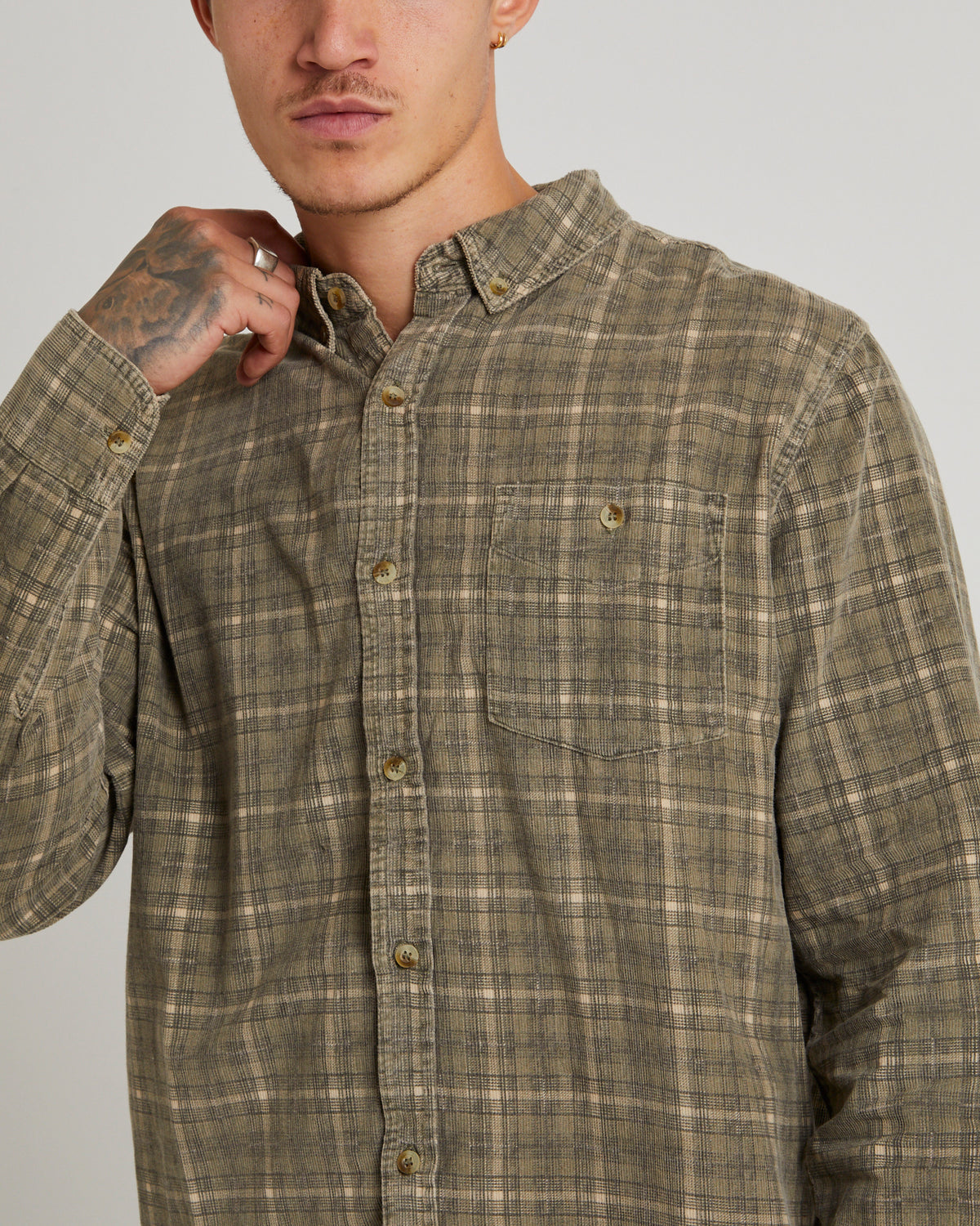Army Check Cord Shirt FADED ARMY