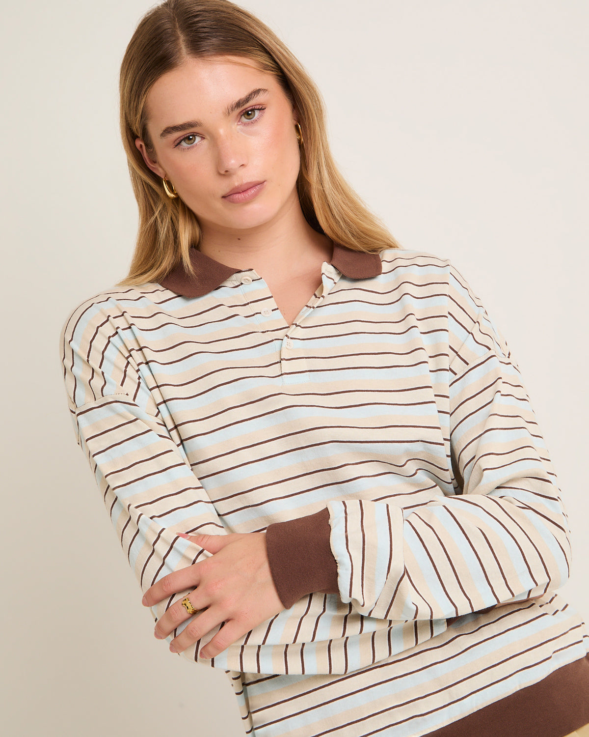 Jase Stripe Long Sleeve Polo Shirt BABY BLUE