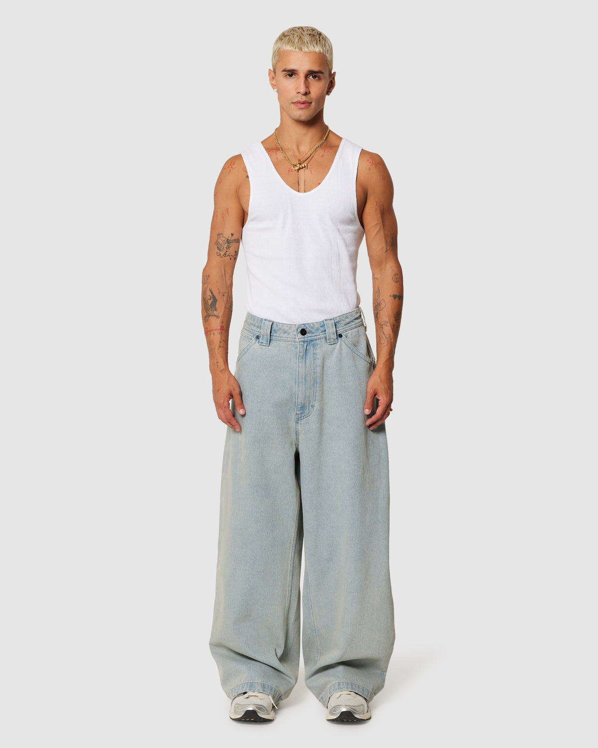 A7 Mega Baggy Denim Jeans Wayne BLEACHED VINTAGE INDIGO