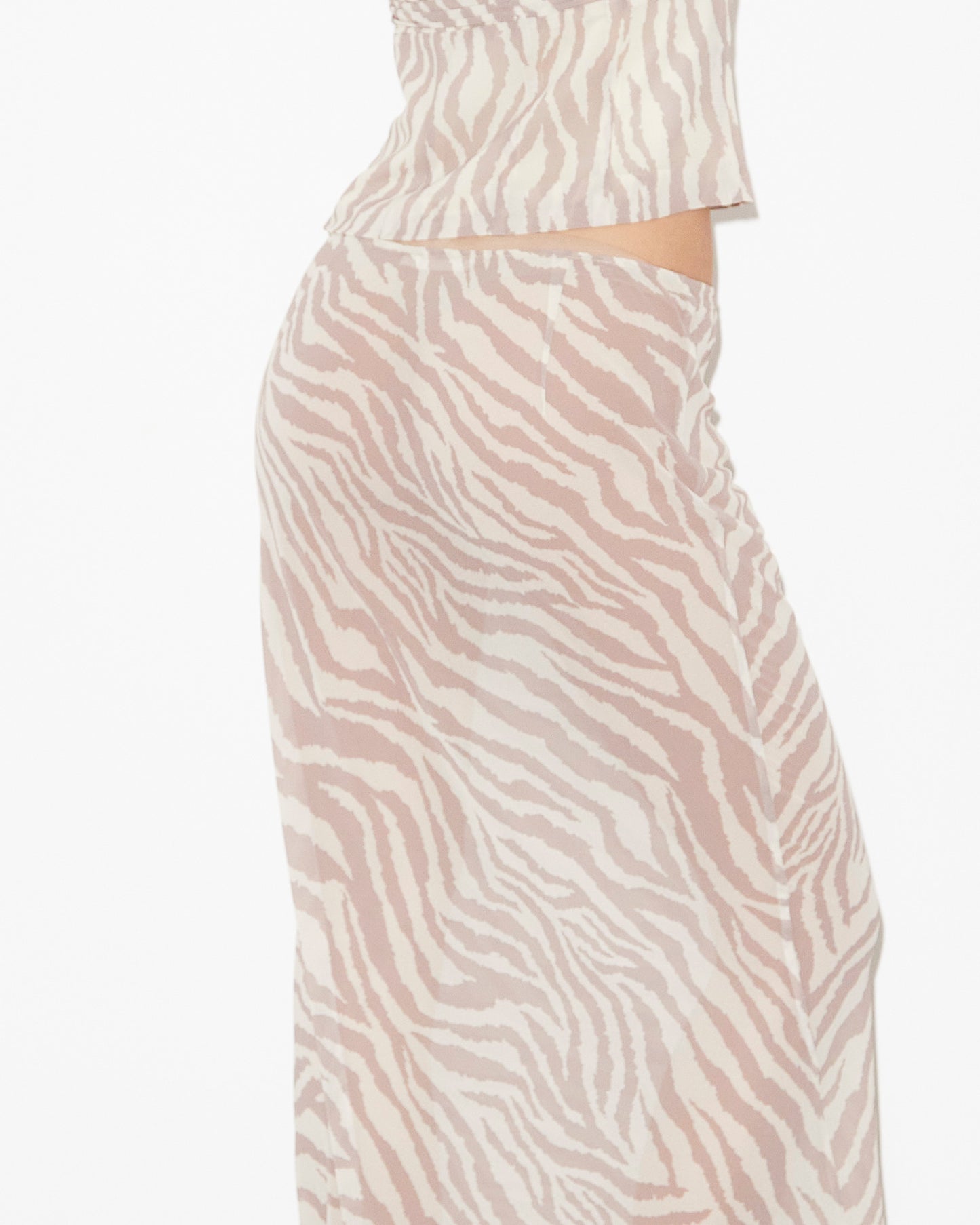 Cassie Low Rise Sheer Slip Skirt in Beige