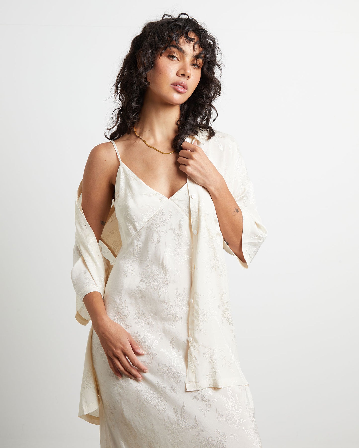Ember Silky Jacquard Slip Maxi Dress in Butter