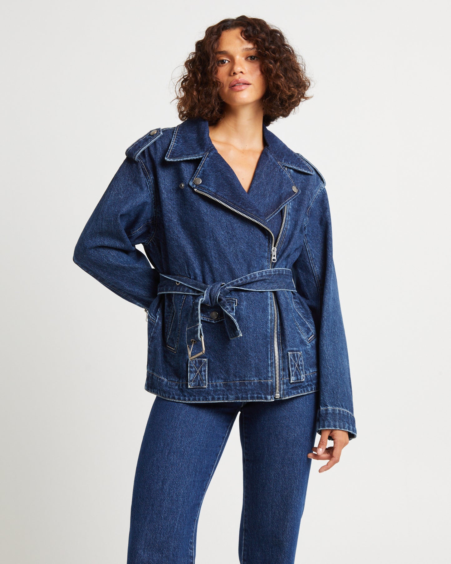 Signature Oversized Biker Denim Jacket Essential Rinse