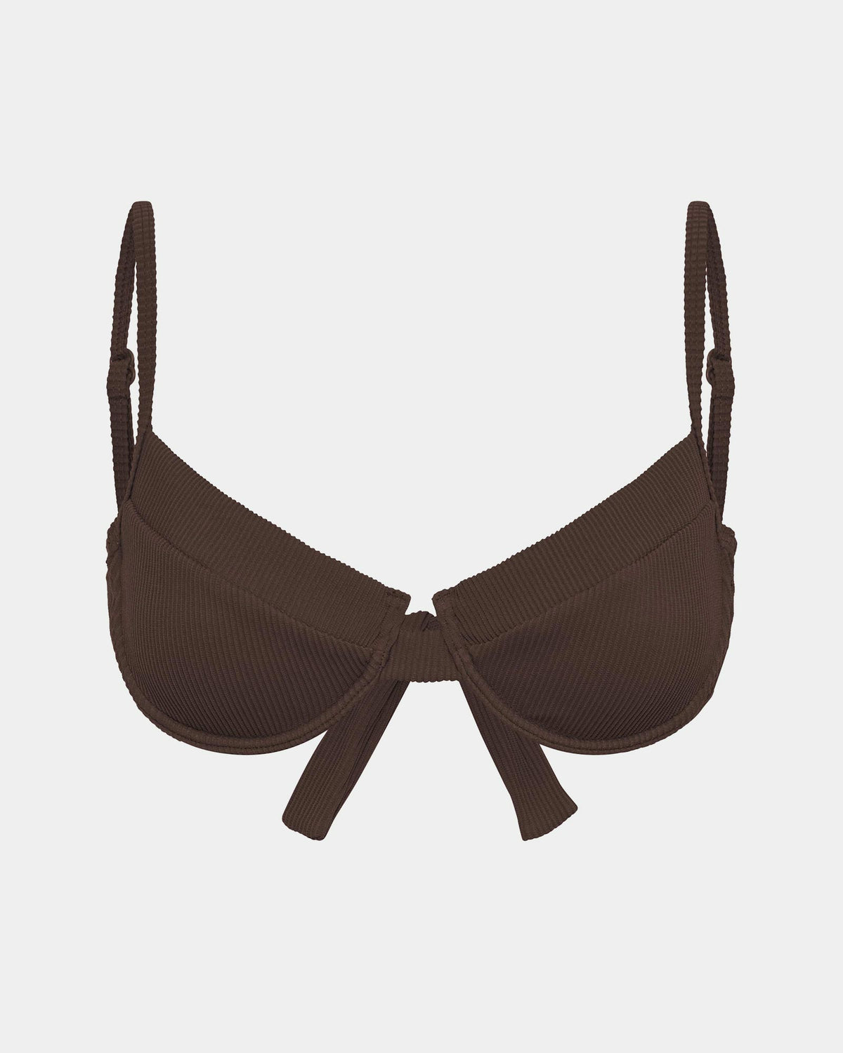 Rib Underwire Tie Back Bikini Top CHOCOLATE