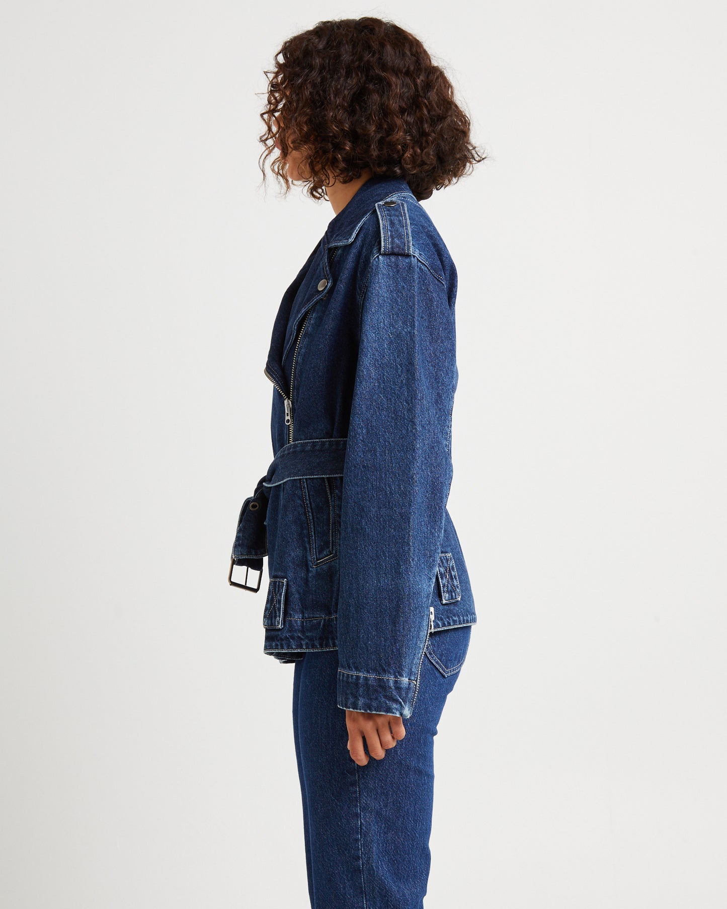 Signature Oversized Biker Denim Jacket Essential Rinse