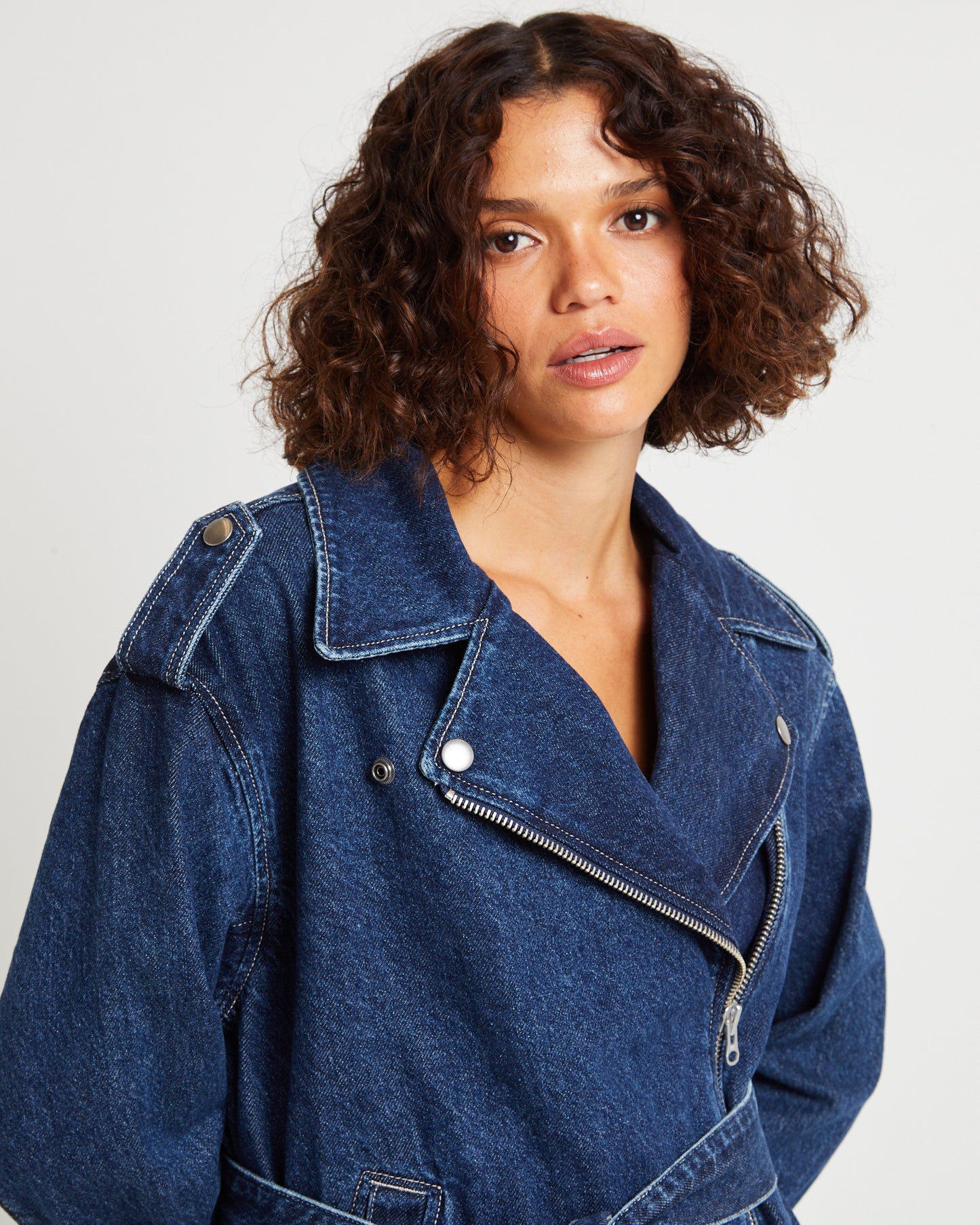 Signature Oversized Biker Denim Jacket Essential Rinse